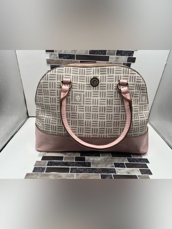 Anne Klein Handbags - Anne Klein Pink Patterned Dome Satchel with Croc Trim